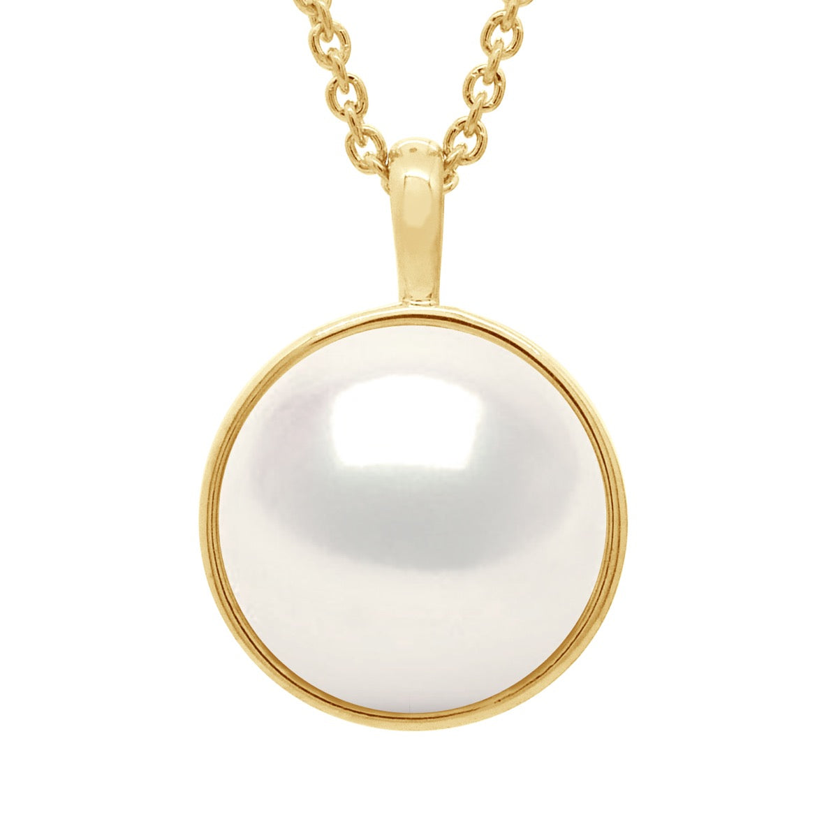 Necklace with Beaded Pendant Yellow Gold Surroundings Sleek - Natural White - Length 42 cm