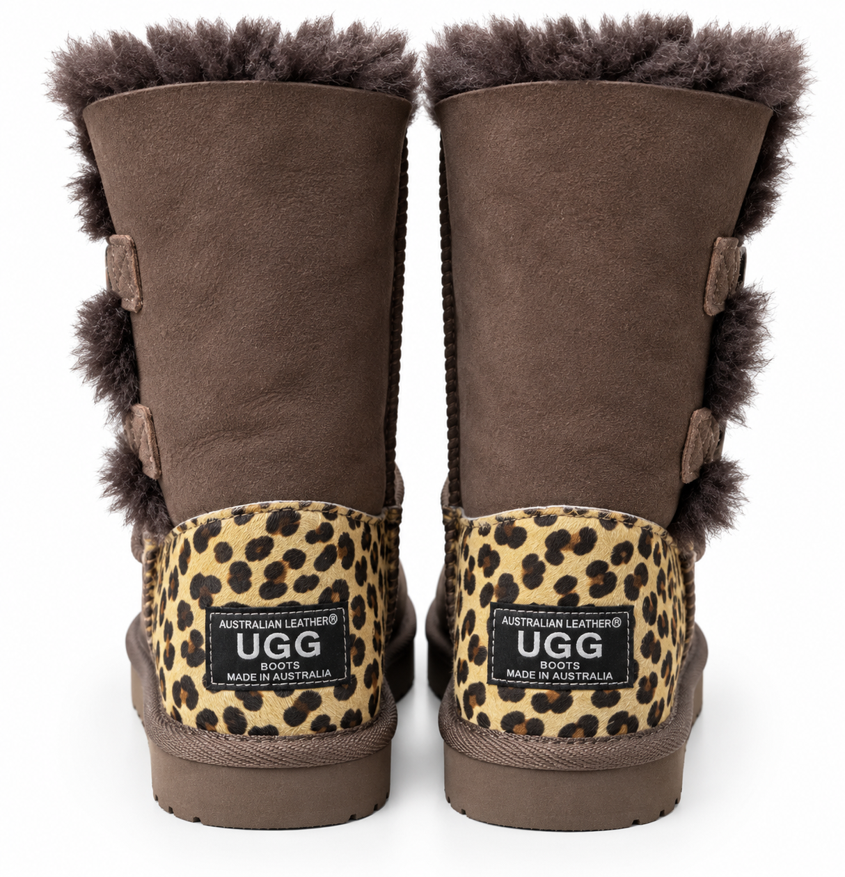 Australian Leather Ugg Classic Short 2Button Leopard - Chocolate - AU5