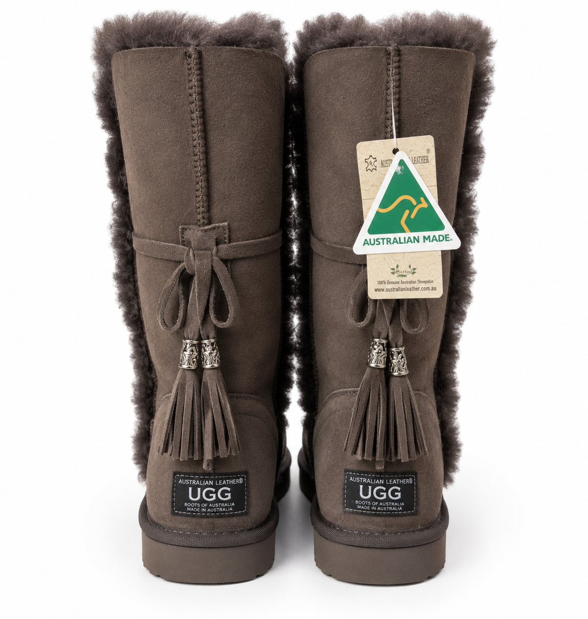 Australian Leather Ugg Long Boho Tassel Tie Sheep Skin - Chocolate - AU4