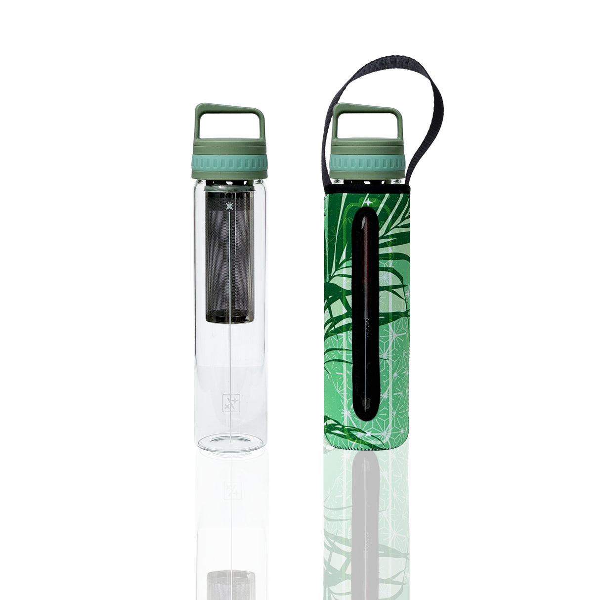 Glass is Greener + carry cover - 750 ml - Tea Brew Bottle - Matcha print