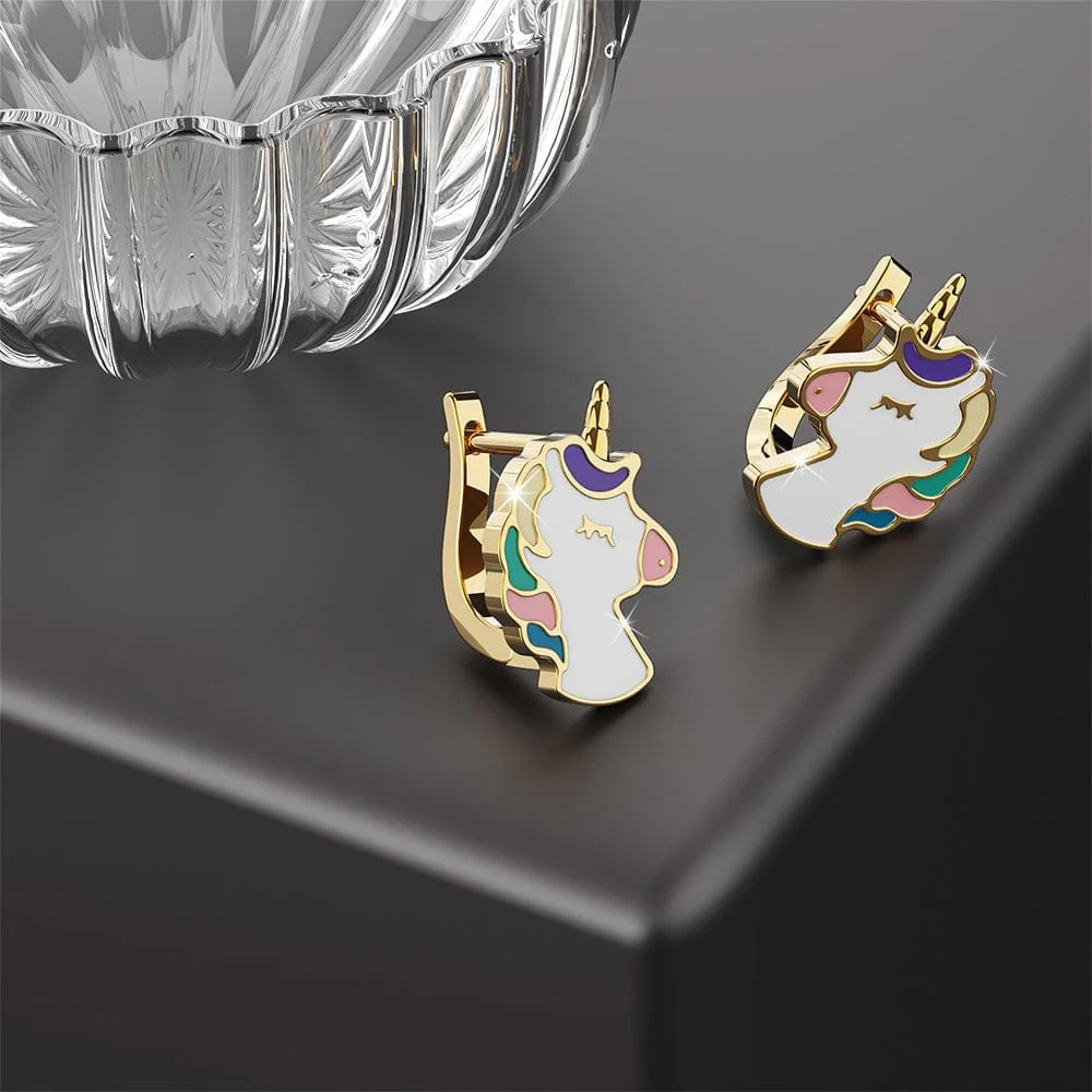 Colourful Magical Unicorn Gold Stud Earrings
