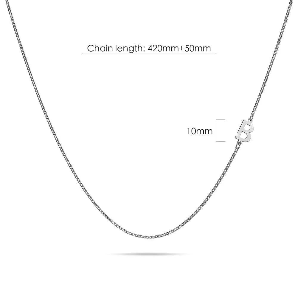 Bullion Gold Bold Alphabet Letter Initial Charm Necklace in White Gold Tone