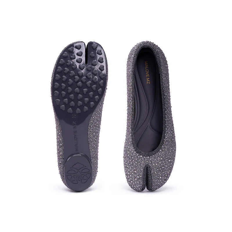 Glam Rhinestone Split Toe Flats - Grey