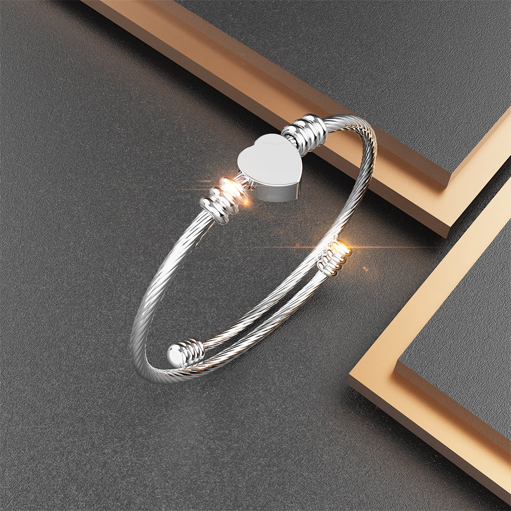 Bullion Gold Heart Motif Charmed Stretched Spiral Coil Bangle White Gold Layered