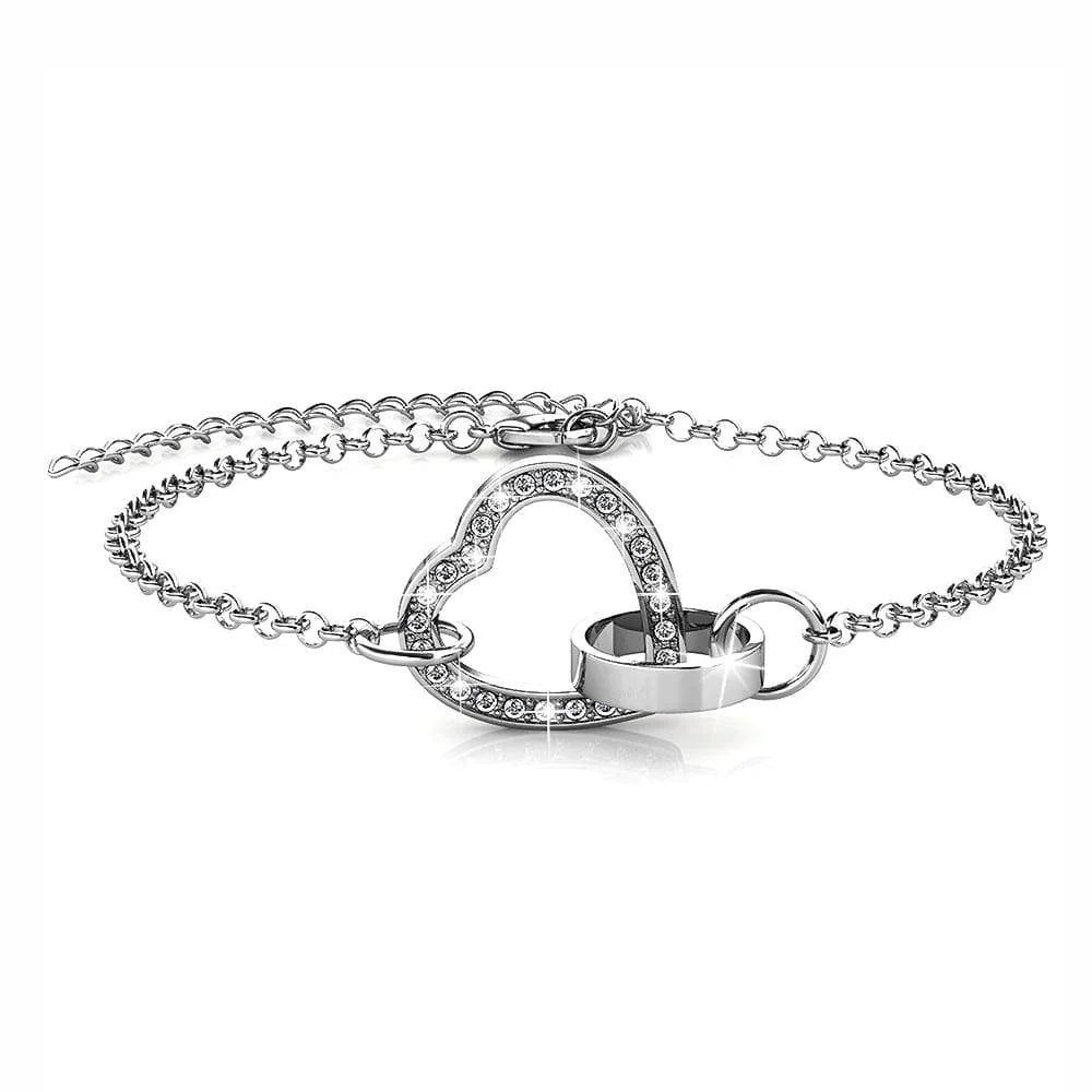 Krystal Couture White Gold Interlocking Heart and Ring Bracelet Embellished with SWAROVSKI Crystals