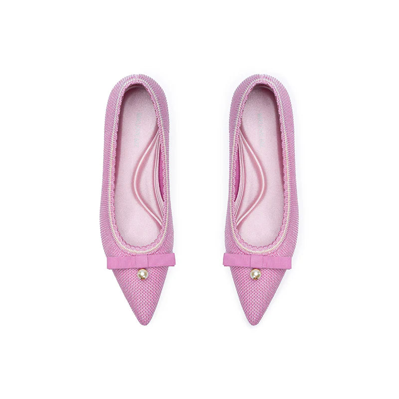 Parisian Pearl Bow Kitten Heels - Pink