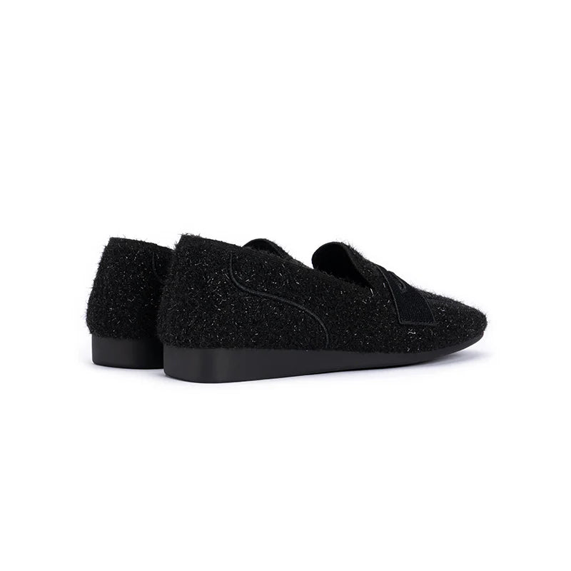 Versatile Soft Sole Slip On Tweed Loafers - Black