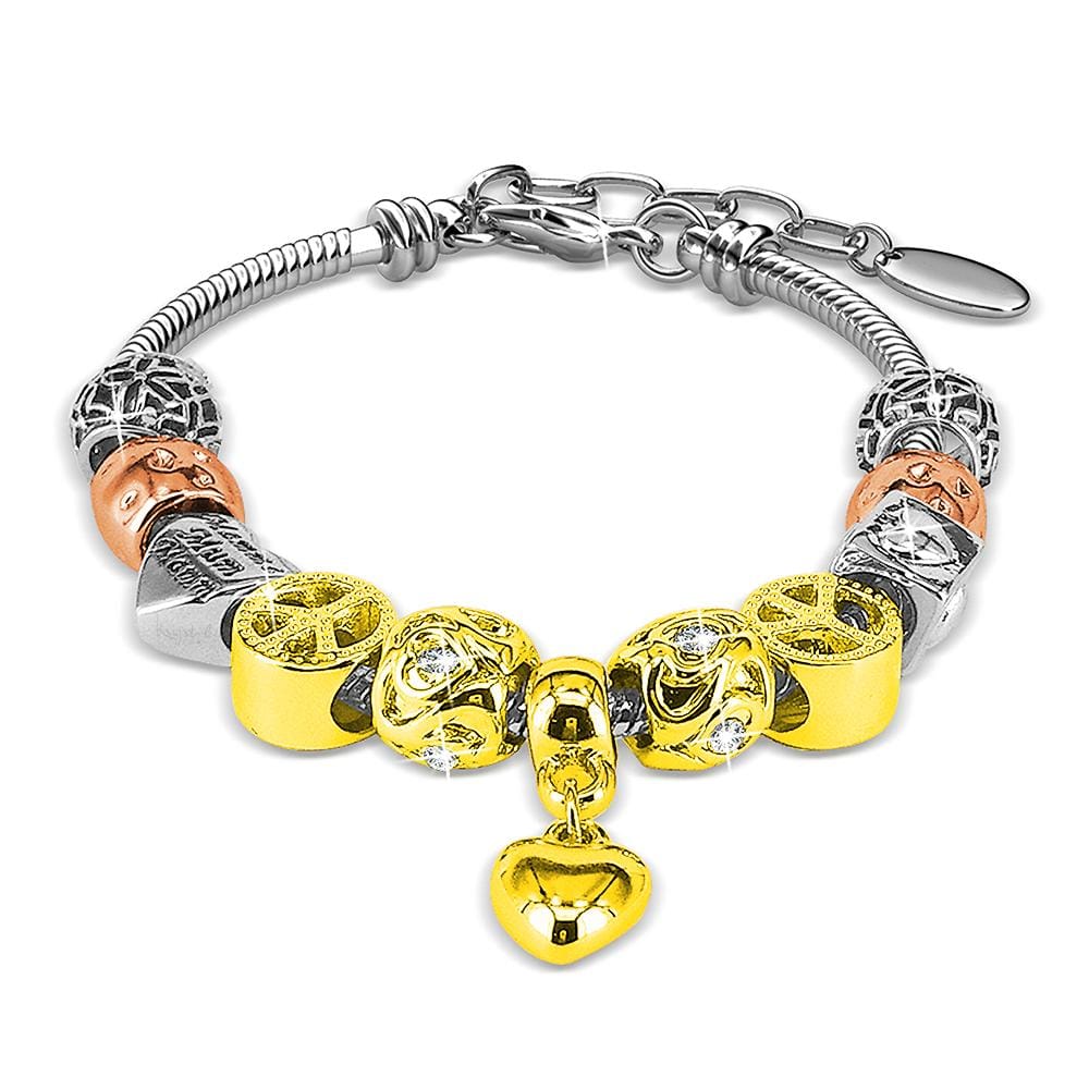Krystal Couture Tri Tone Heart-Shaped Beaded Bracelet Embellished with SWAROVSKI Crystals