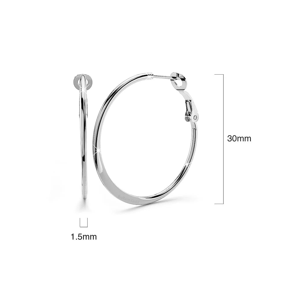 Bullion Gold Semi Flattened Hoop Earrings 30mm
