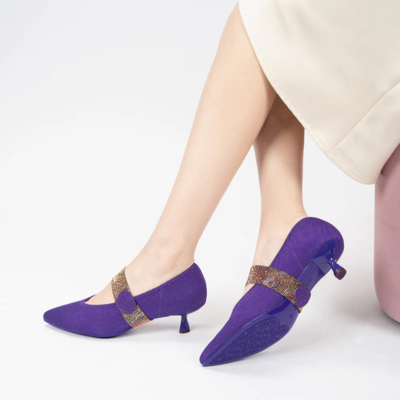 Belle Detachable Strap Mary Jane Heels - Purple