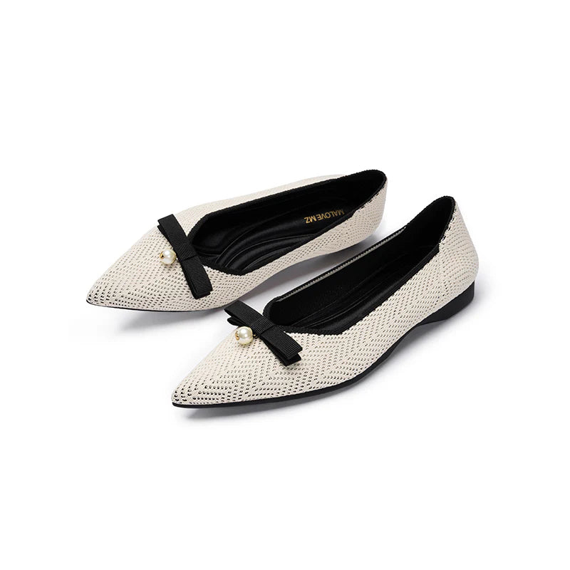 Sarah Casual Pearl Bow Commuter Flats - White