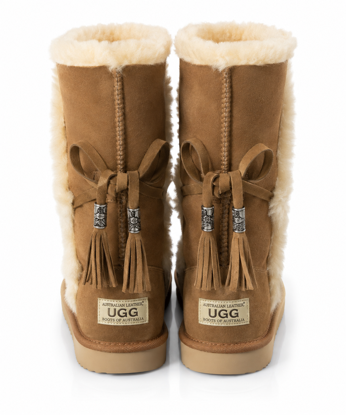 Australian Leather Ugg Short Boho Tassel Tie Sheep Skin - Chestnut - AU5