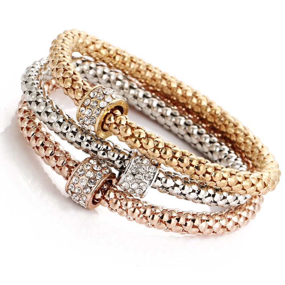 Liv Oliver Tri Color Embelished Bracelet Set