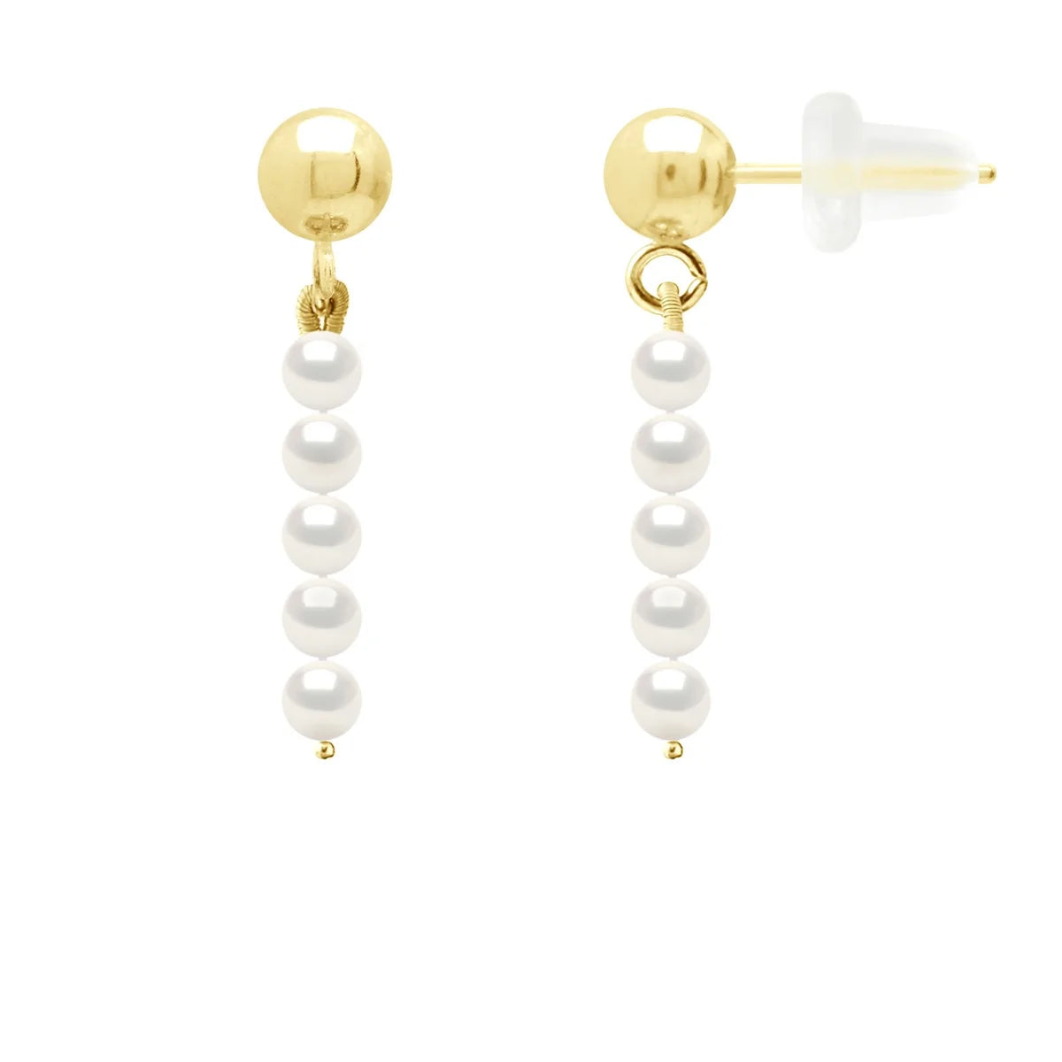 Earrings 5 Pearl Freshwater Pearl White Yellow Gold