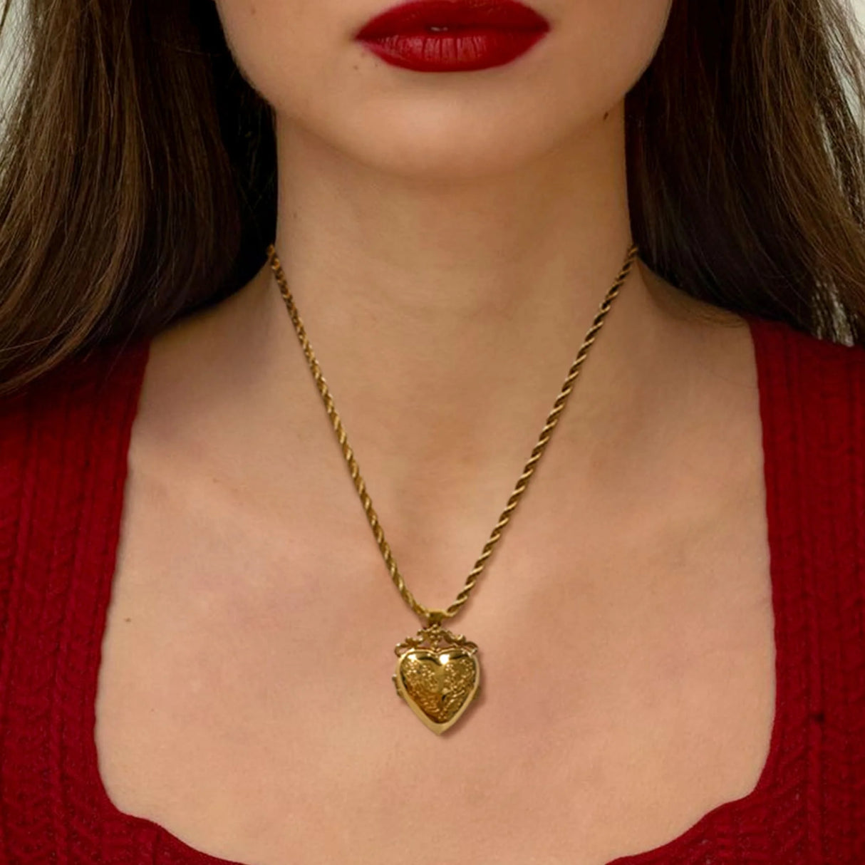 Bullion Gold Floral Heart Photo Locket Necklace