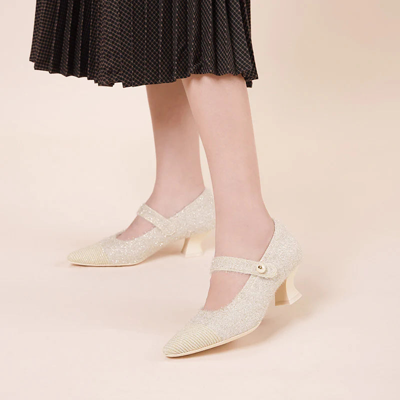 Vintage Pearl Strap Mary Jane Heels - Ivory