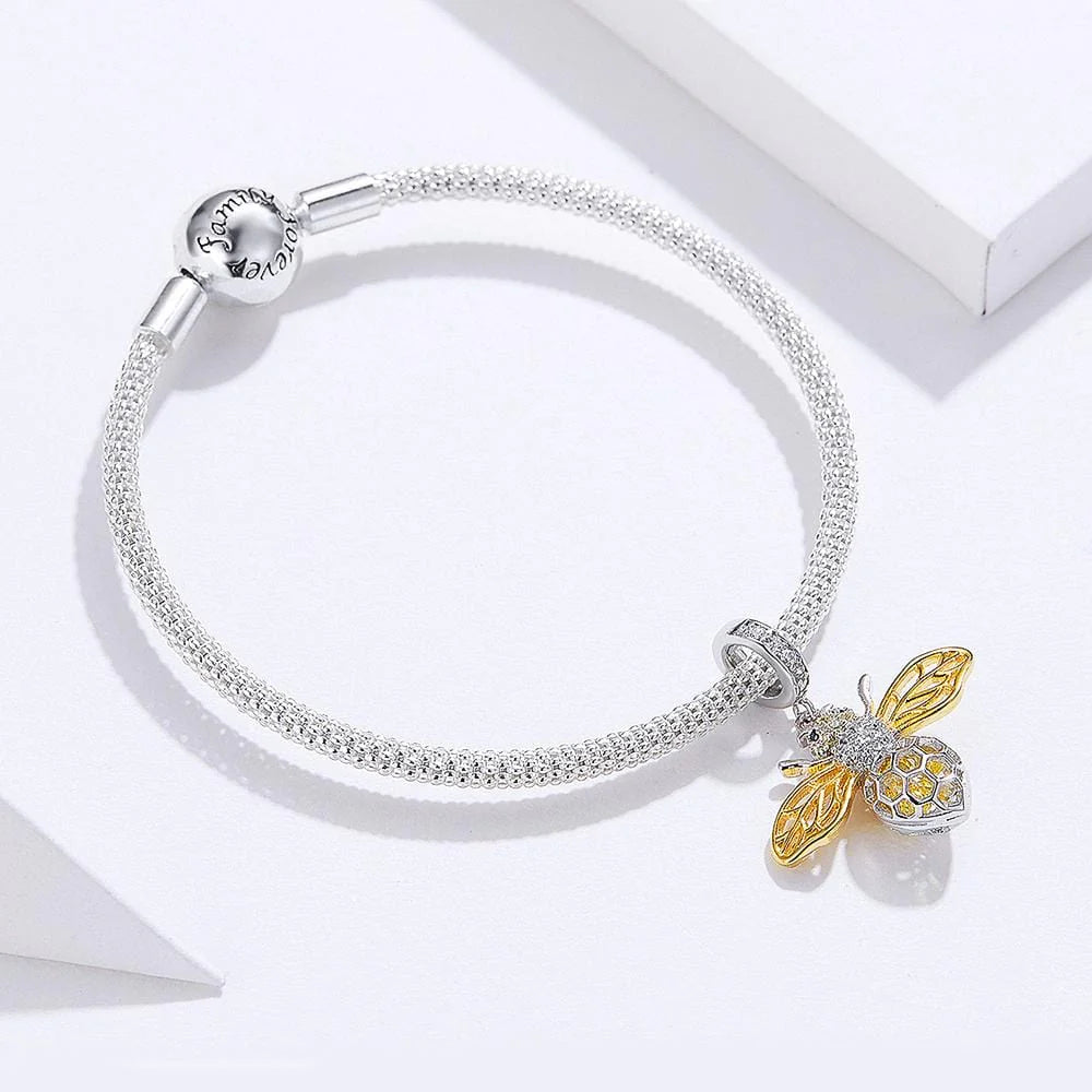 Solid 925 Sterling Silver Crystal Yellow Bee Animal Bracelet