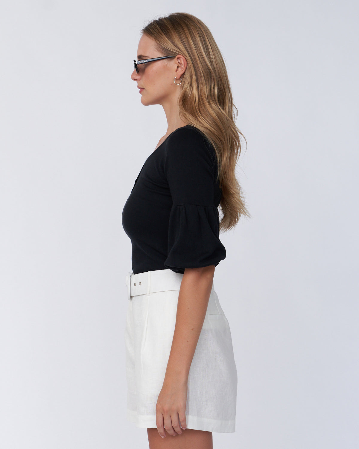 Amelius Frances Three Quarter Puff Sleeve Knit - Black
