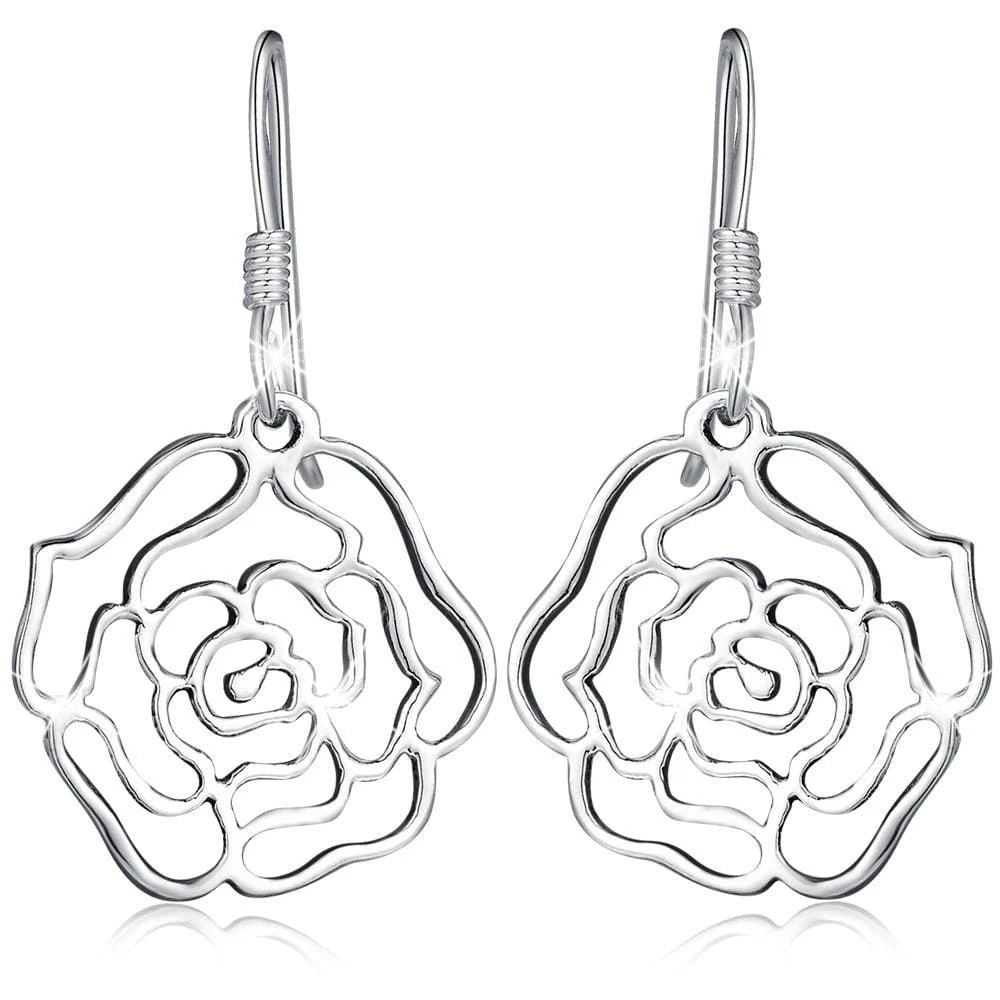 Solid 925 Sterling Silver Highly Polished Rose French Hook Earrings