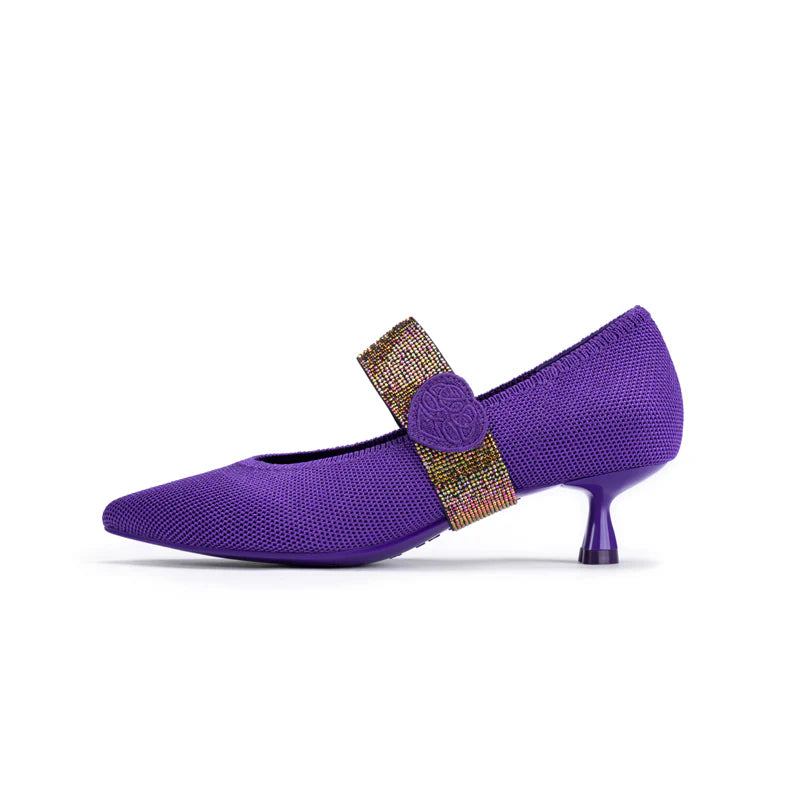 Belle Detachable Strap Mary Jane Heels - Purple