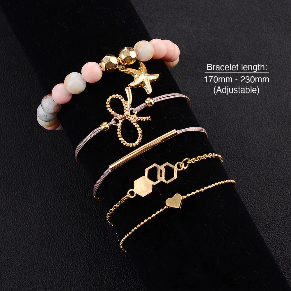 Bohemian 5-Piece Charm Bead Bracelet Set