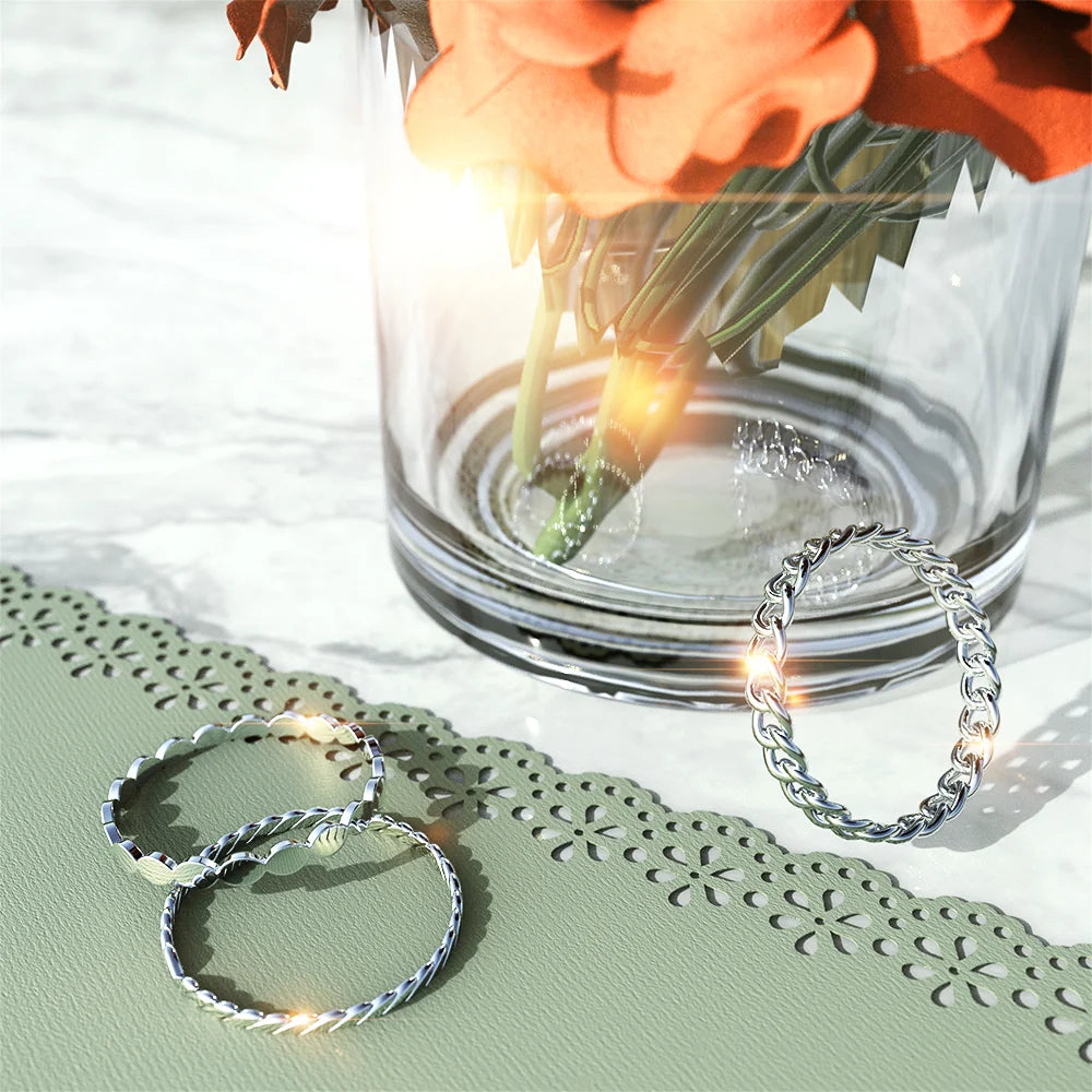 Solid 925 Sterling Silver Curb Chain Link Stacking Ring