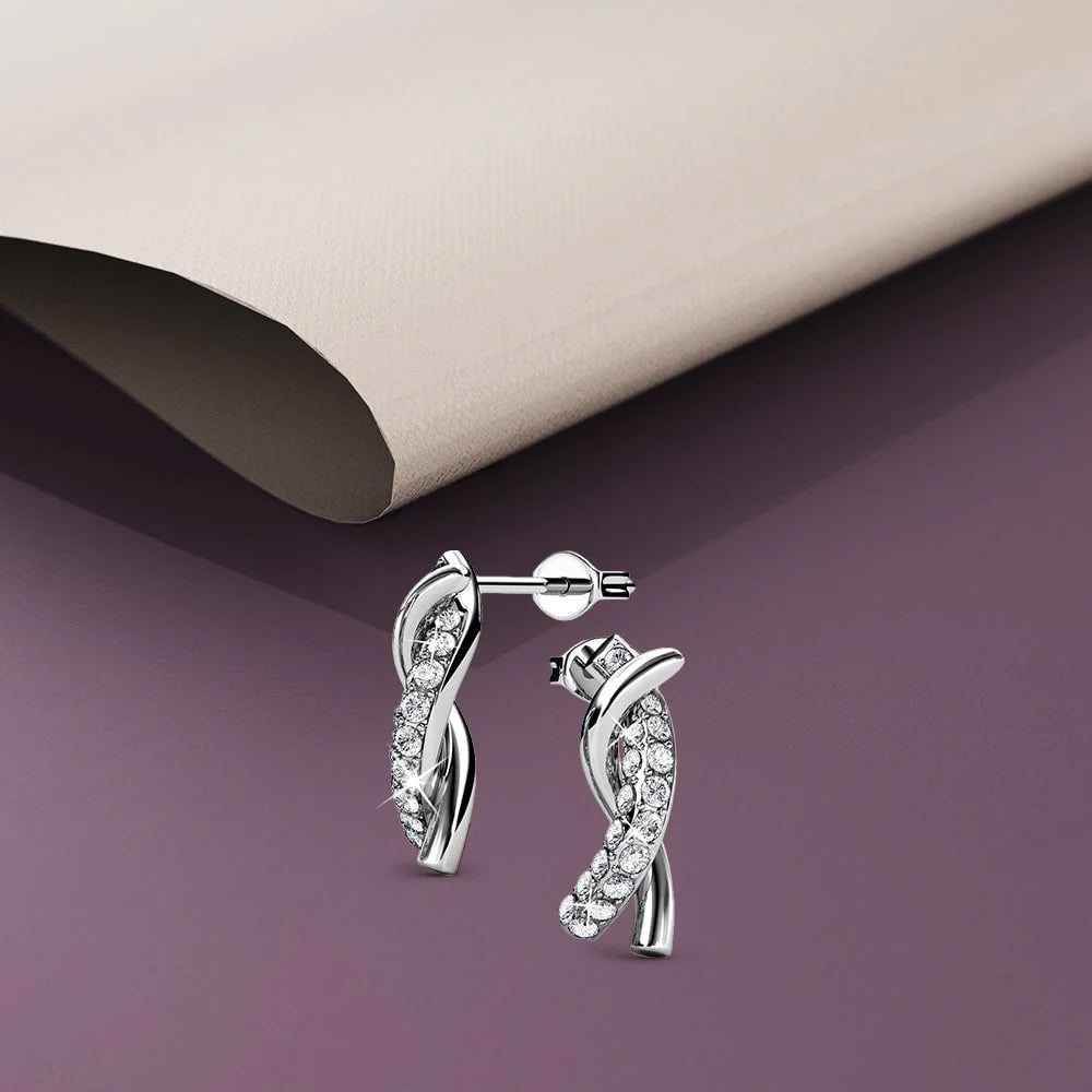 Krystal Couture Intertwined White Gold Stud Earrings Embellished with SWAROVSKI Crystals