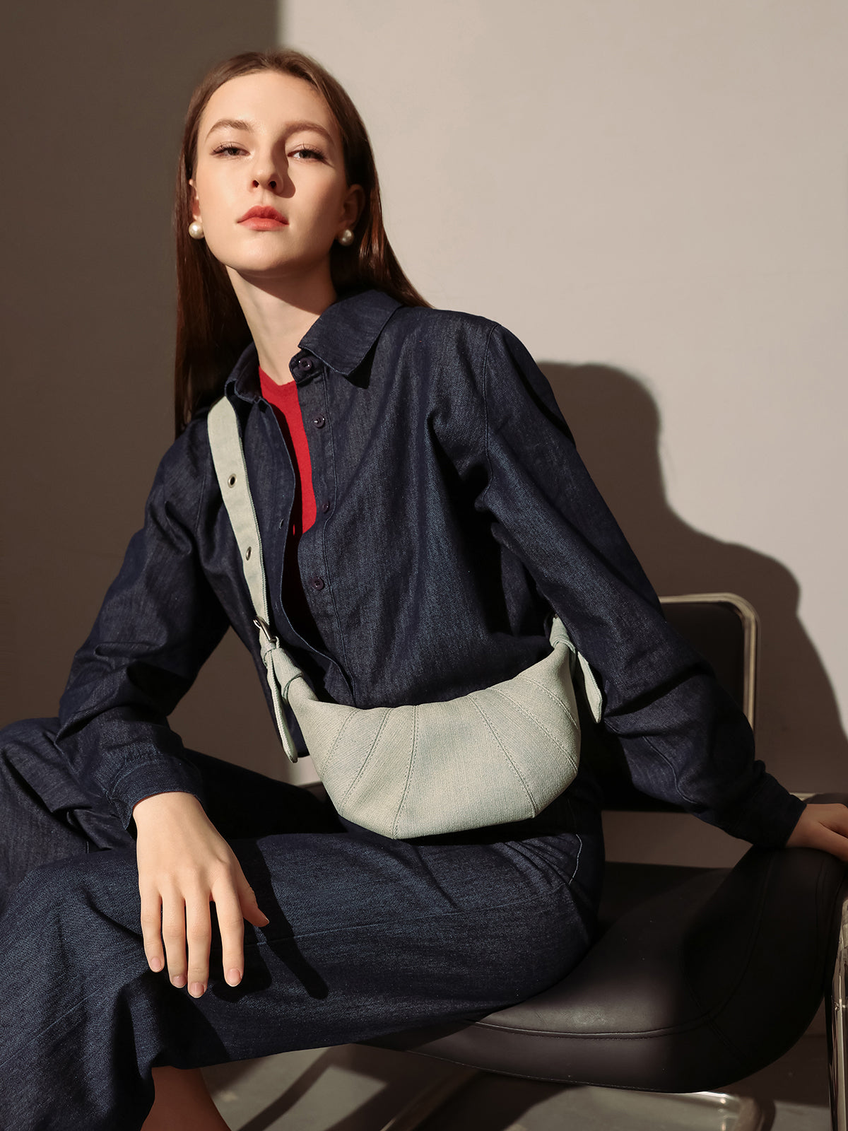 Luna Denim Crescent Shoulder Bag - Denim