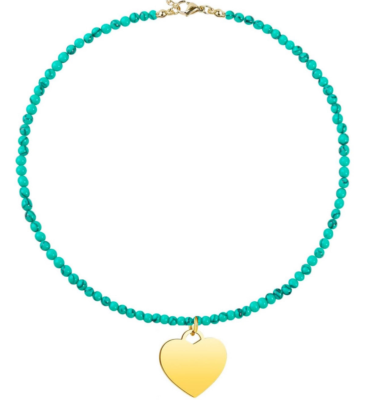 Liv Oliver 18K Gold Turquoise & Heart Charm Drop Necklace