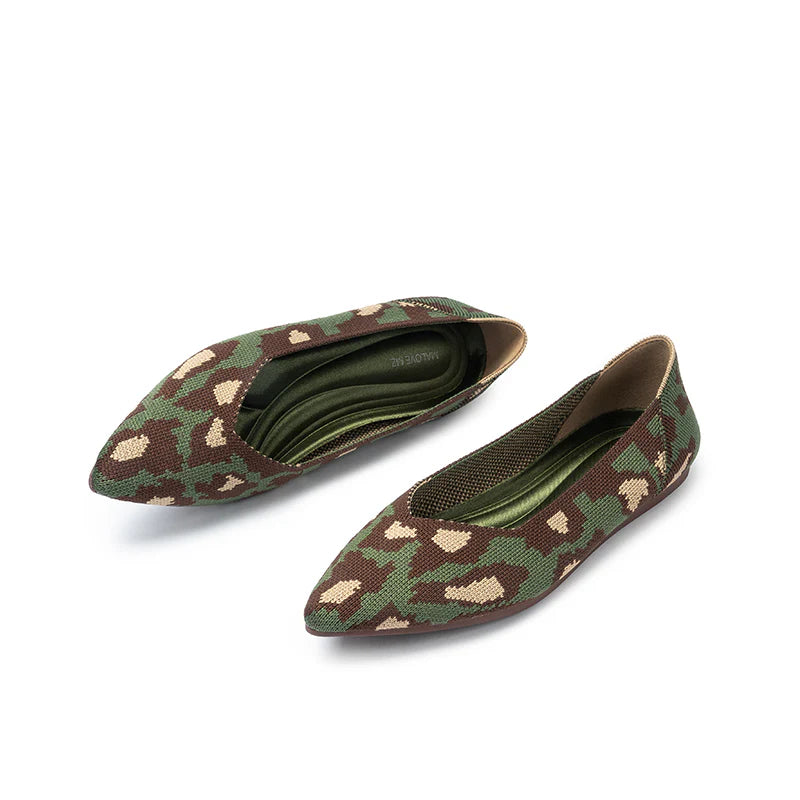 Leopard Print Pointed Toe Work Shoes - Green