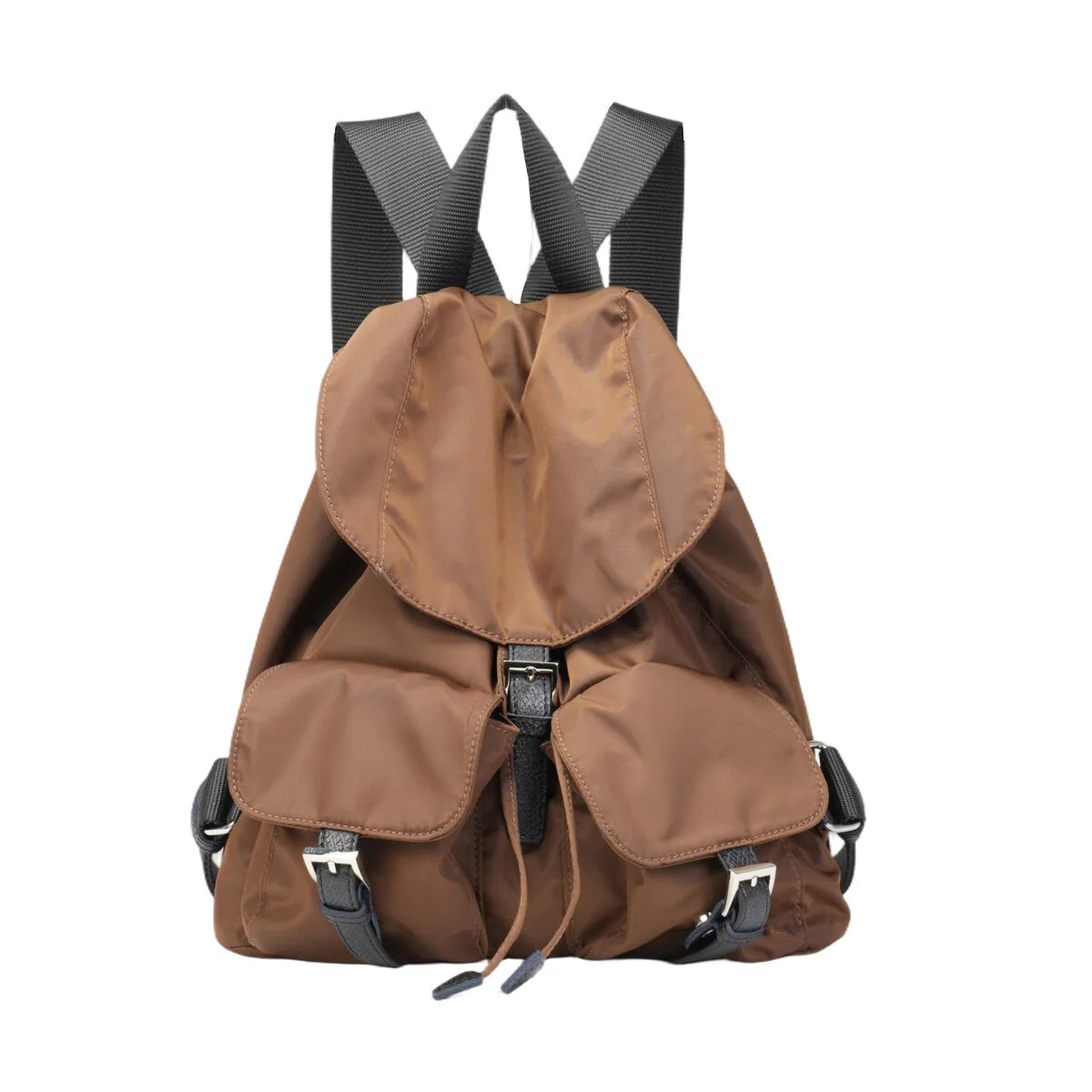 BAMEI Water-Resistant Ballistic Nylon Drawstring Backpack with Dual Front Pockets - Coffee