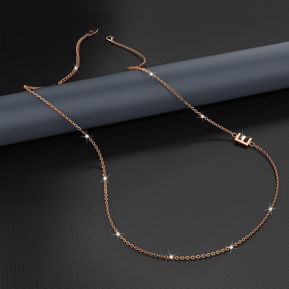 Bullion Gold Sparkling Alphabet Initials Stainless Steel Necklace in Rose Gold