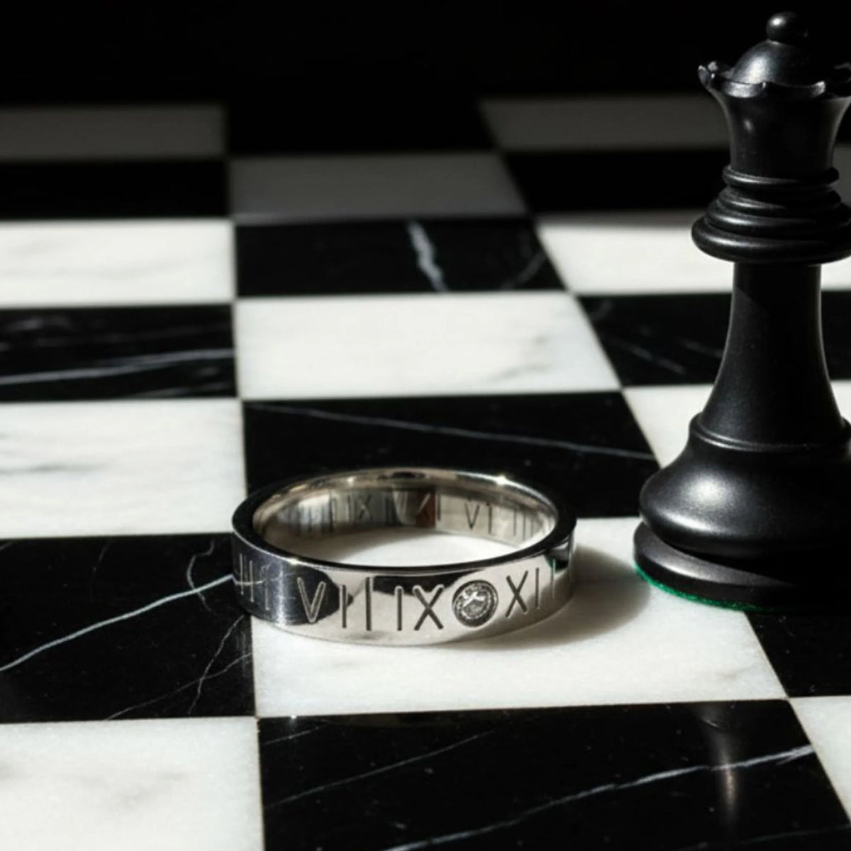 Bullion Gold Romanian Numeral Ring in White Gold