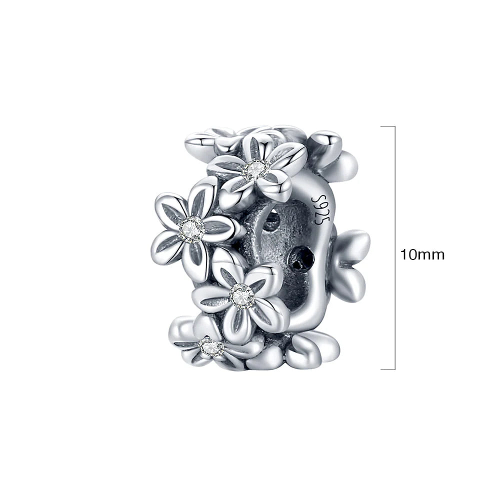 Solid 925 Sterling Silver Festive Floral Pandora Inspired Bead Charm