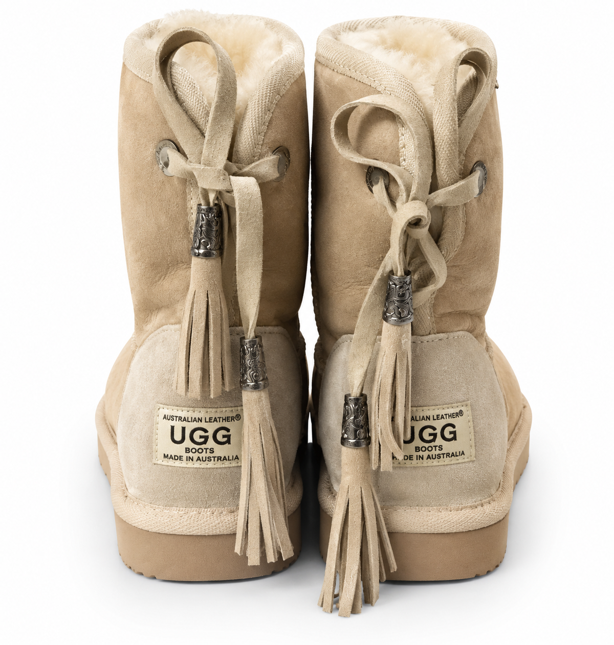 Australian Leather Ugg Short Boho Tassel Tie Sheep Skin - Natural - AU5