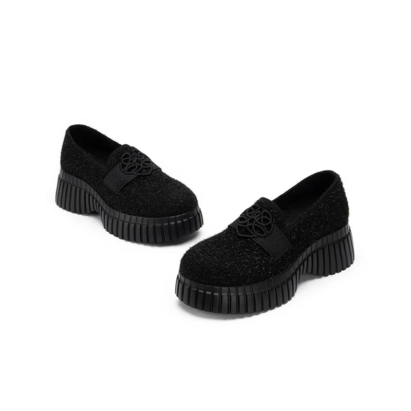 Paris Tweed Platform Loafers - Black