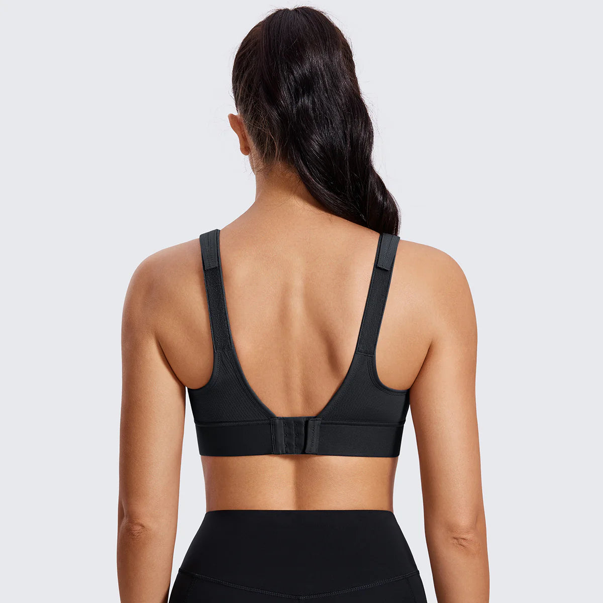 Zip Front Large Padded High Impact Sports Bra - Black