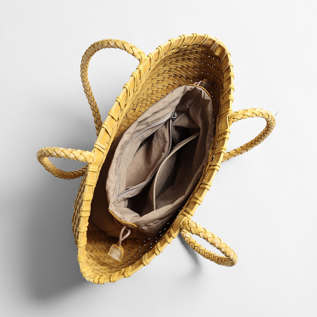 Handwoven Leather Flared Market Basket Tote - Yellow