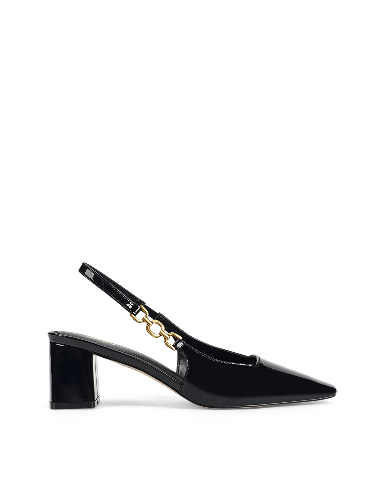 Siren Slingback Block Heels - Black Patent Leather