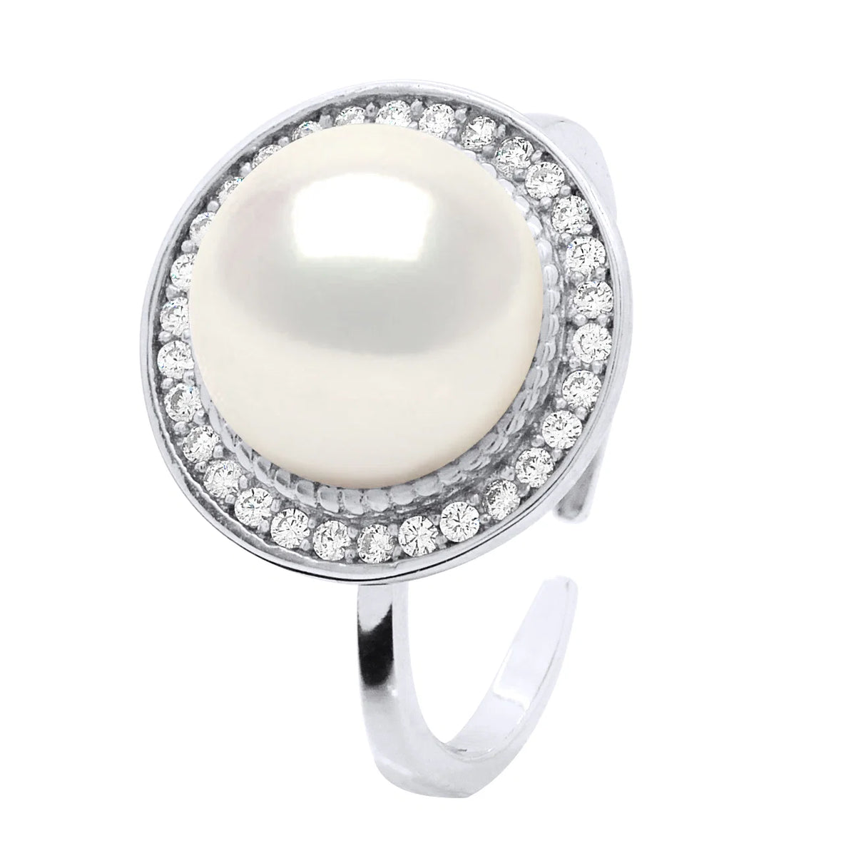 Manufacture Royale Ring Halo Button Freshwater Pearl & Cubic Zirconia White Adjustable