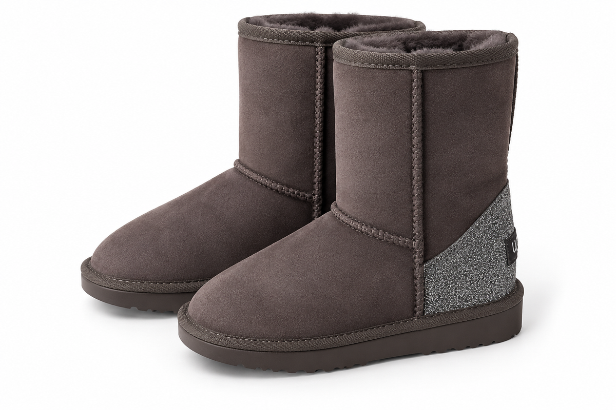 Australian Leather Ugg Classic Short Glitter Heel - Chocolate - AU7
