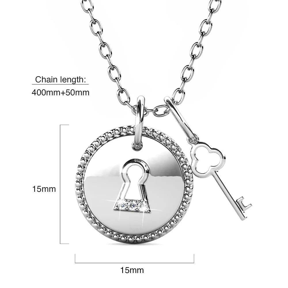 Krystal Couture White Gold Pad Lock with Heart Keys Double Pendant Necklace Embellished with SWAROVSKI Crystals