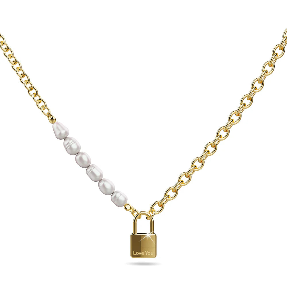 Bullion Gold Elinor Freshwater Baroque Pearls Lock-Pendant Necklace