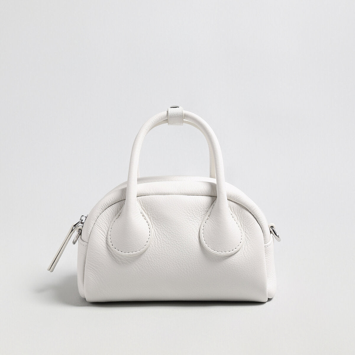 Mini Leather Bowling Top-Handle Bag - White