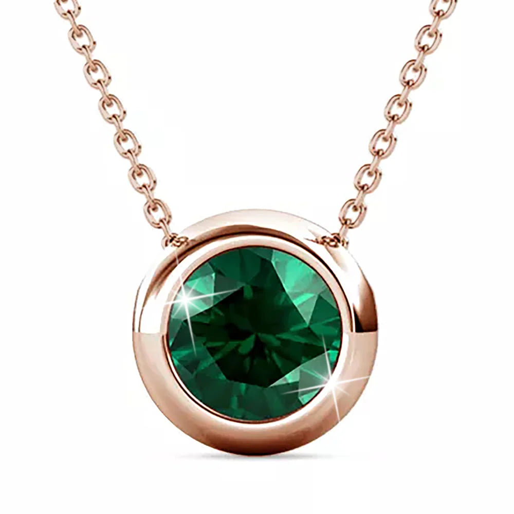 Krystal Couture Opulence Pendant Necklace Embellished with Emerald SWAROVSKI Crystals in Rose Gold