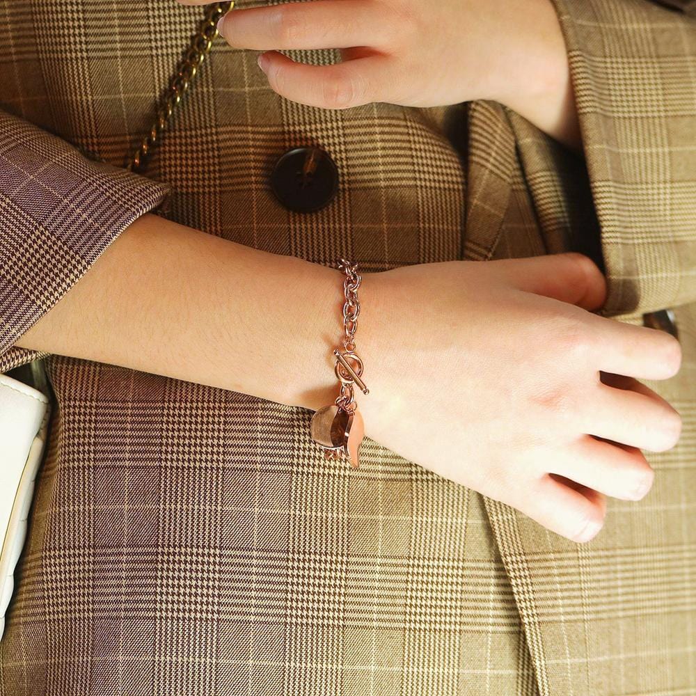 Bullion Gold Hammered Disc Charm Belcher T-Bar Toggle Bracelet in Rose Gold Layered Steel Jewellery