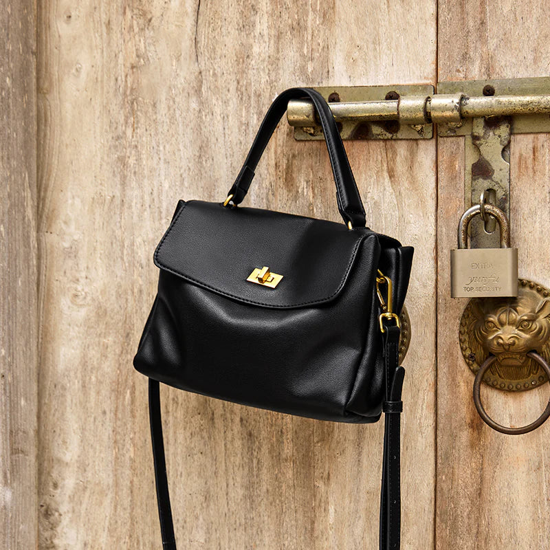 Nalandu Elegant Leather Satchel Bag - Black