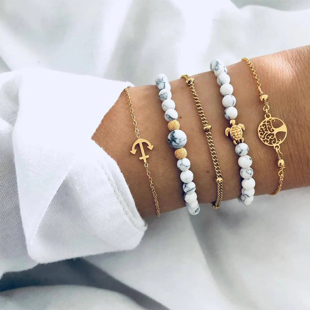 Bohemian 5-Piece Charm Bead Bracelet Set