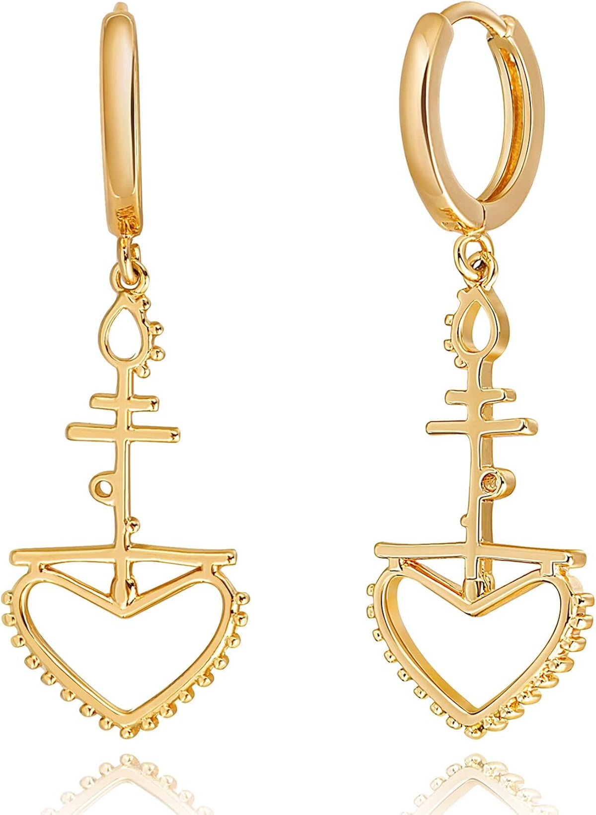 Liv Oliver 18K Gold Heart Drop Arrow Earrings