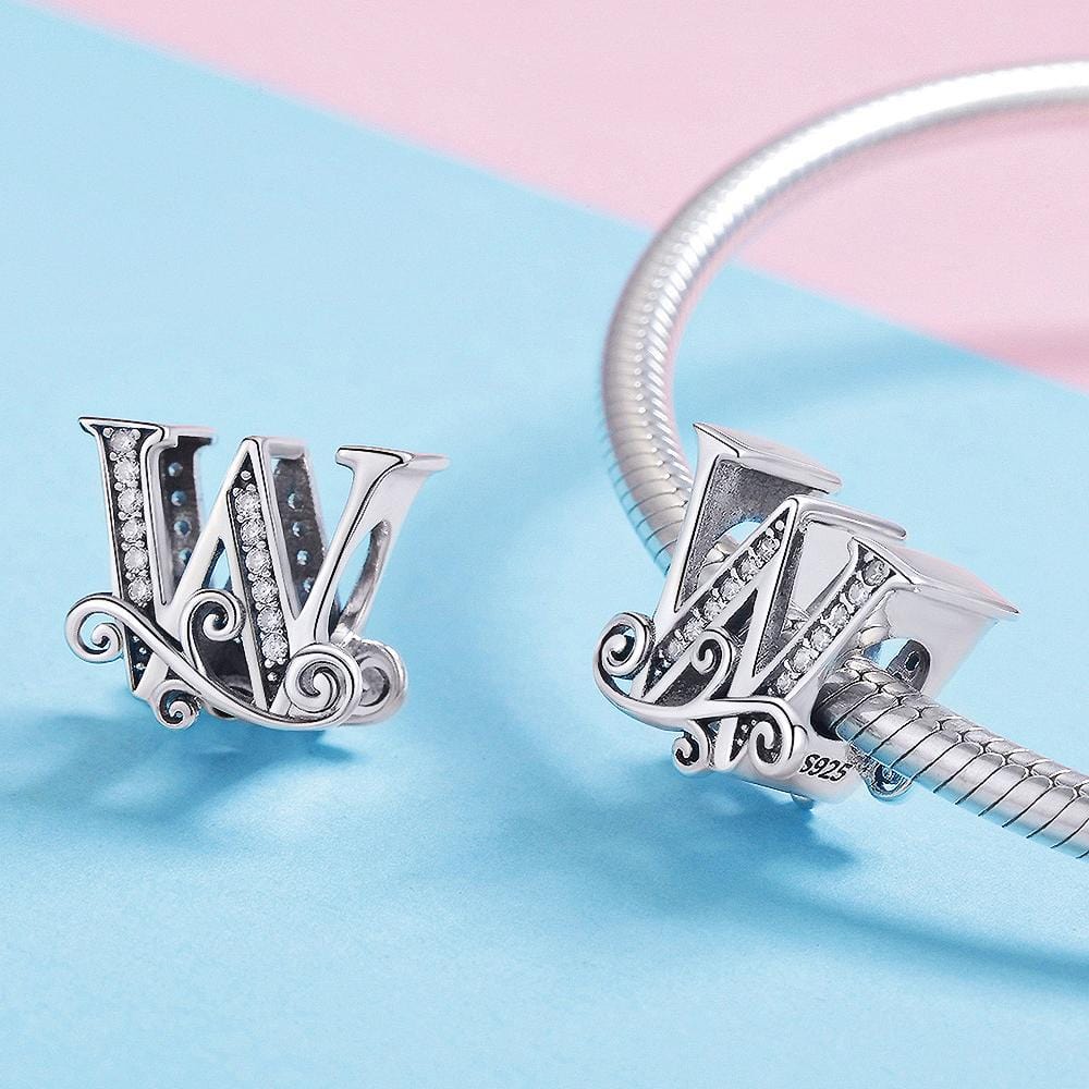 Solid 925 Sterling Silver Vintage Inspired Antique Alphabet Charm